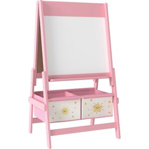 AIYAPLAY Art Easel for Kids, Double-Sided Whiteboard/Blackboard with Paper Roll, Two Storage Boxes, for Ages 3-8 Years, Pink