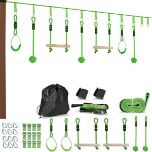 AIYAPLAY 3 Piece Kids Zip Line Kit for Garden, 10m Kids Slackline Kit with Wooden Monkey Bars, Metal Rings, Gripping Balls, Green AIYAPLAY 3 Piece Kids Zip Line Kit for Garden, 10m Kids Slackline Kit with Wooden Monkey Bars, Metal Rings, Gripping Balls, Green