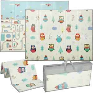 AIYAPLAY Foldable Baby Plat Mat Double Sided, Kids Floor Mat for Crawling, 195.5L x 147.5W cm, Car track and Owl Theme AIYAPLAY Foldable Baby Plat Mat Double Sided, Kids Floor Mat for Crawling, 195.5L x 147.5W cm, Car track and Owl Theme