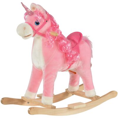 HOMCOM Unicorn Rocking Horse for Kids, Plush Ride On with Sound Effects, Soft, Pink Aosom UK HOMCOM Unicorn Rocking Horse for Kids, Plush Ride On with Sound Effects, Soft, Pink Aosom UK