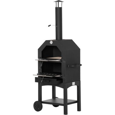 Outsunny Outdoor Garden Pizza Oven Charcoal BBQ Grill 3-Tier Freestanding Grill w/ Chimney, Mesh Shelf, Thermometer Handles, Wheels Aosom UK Outsunny Outdoor Garden Pizza Oven Charcoal BBQ Grill 3-Tier Freestanding Grill w/ Chimney, Mesh Shelf, Thermometer Handles, Wheels Aosom UK