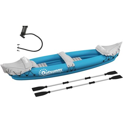 Outsunny Inflatable Kayak, Two-Person Inflatable Canoe Boat Set with Air Pump, Aluminium Oars, 318 x 80 x 50cm - Blue Outsunny Inflatable Kayak, Two-Person Inflatable Canoe Boat Set with Air Pump, Aluminium Oars, 318 x 80 x 50cm - Blue