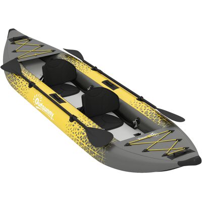 Outsunny 12.5' Inflatable Kayak Set, 2-person Sit on Canoe with Aluminium Oars, Grey and Yellow Outsunny 12.5' Inflatable Kayak Set, 2-person Sit on Canoe with Aluminium Oars, Grey and Yellow