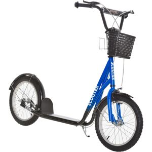 HOMCOM Kids Kick Scooter Teen Ride On Children Scooter with Adjustable Handlebar 2 Brakes Basket Cupholder Mudguard 16" Inflatable Rubber Tyres Blue