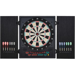 HOMCOM Electronic Dartboard In Case LED Scoreboard w/ 12 Darts 30 Heads Side Storage Cabinet Classic Game Family Fun Game Black White