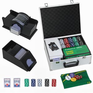 SPORTNOW 300-Piece Poker Chips Set with Card Shuffler, Card Shoe, Case, Casino Texas Holdem Poker Set with Mat, Silver Tone SPORTNOW 300-Piece Poker Chips Set with Card Shuffler, Card Shoe, Case, Casino Texas Holdem Poker Set with Mat, Silver Tone