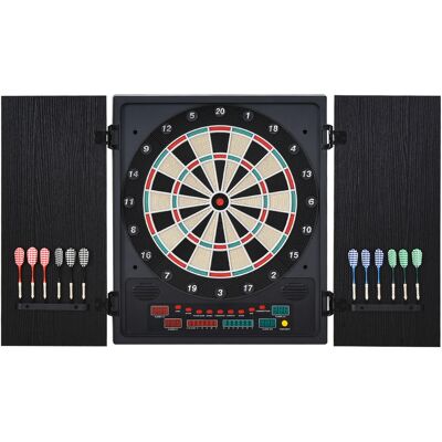 HOMCOM Electronic Dartboard In Case LED Scoreboard w/ 12 Darts 30 Heads Side Storage Cabinet Classic Game Family Fun Game Black White Aosom UK HOMCOM Electronic Dartboard In Case LED Scoreboard w/ 12 Darts 30 Heads Side Storage Cabinet Classic Game Family Fun Game Black White Aosom UK