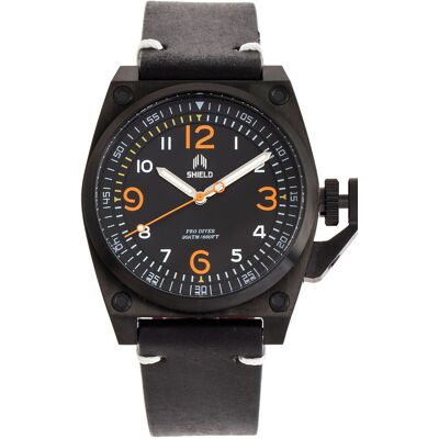 Shield Pascal Leather-Diver Watch - Black - Mens - 42mm - Stainless Steel Shield Pascal Leather-Diver Watch - Black - Mens - 42mm - Stainless Steel