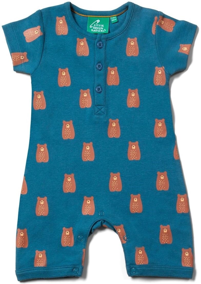 Little Green Radicals Teddy Bear Baby 100% Organic Cotton Romper - - Size: 3-6m