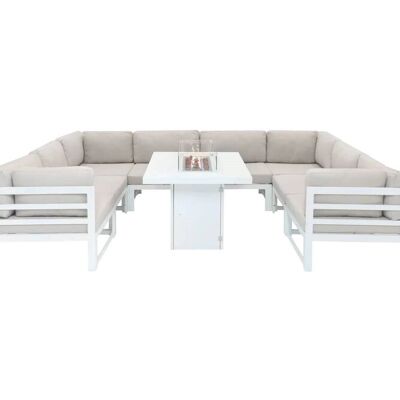 Monster Shop White Garden Furniture Set with Gas Firepit - 8 Seats Monster Shop White Garden Furniture Set with Gas Firepit - 8 Seats