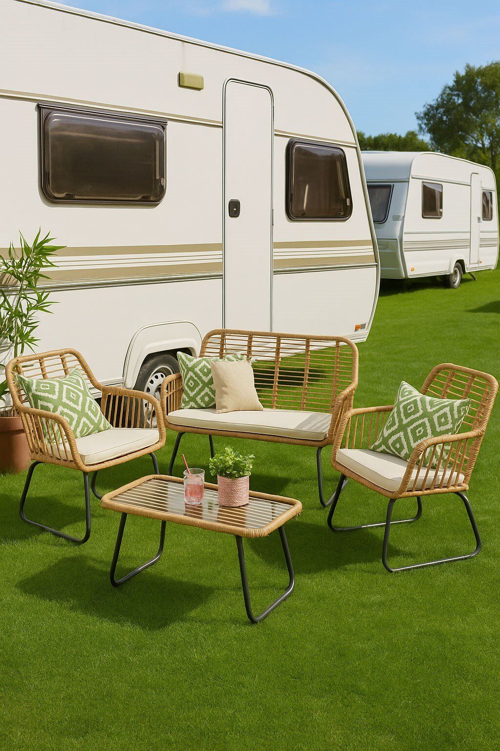 Neo Direct 4 Piece Wicker Garden Sofa, Table & Chairs Set -