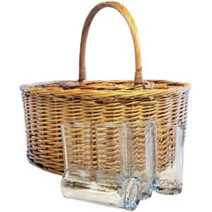 Red Hamper Wicker Drinks Basket with Straight Glasses - Red Hamper Wicker Drinks Basket with Straight Glasses -