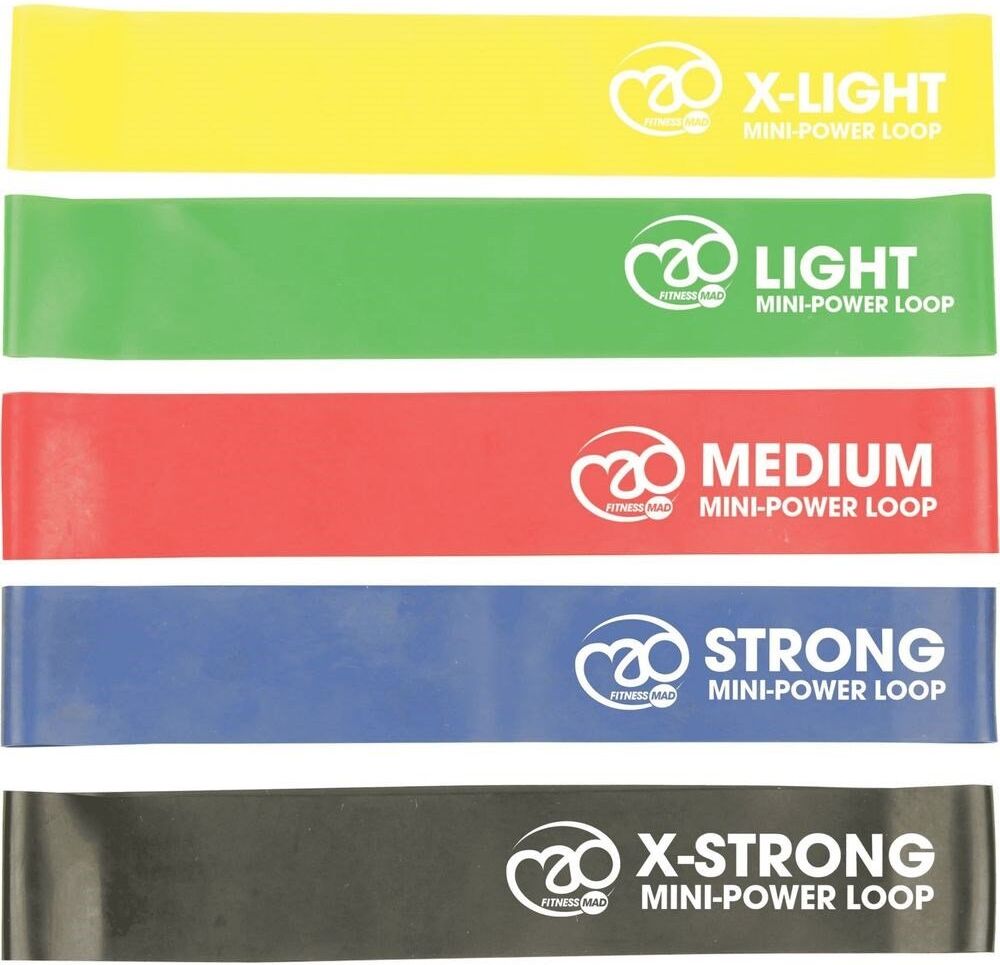Fitness Mad Pack of 5 Mini Power Resistance Band Set - - Size: ONESIZE