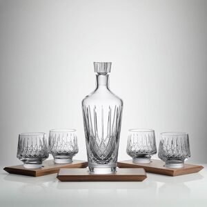 Waterford Lismore Arcus 8-Piece Barware Set - Decanter, Tumbler Set/4, Wooden Tray Set/3 Waterford Lismore Arcus 8-Piece Barware Set - Decanter, Tumbler Set/4, Wooden Tray Set/3
