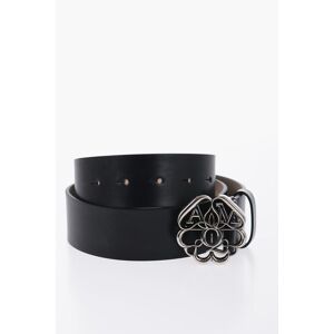 Alexander McQueen Solid Color Leather Belt with Silver-Tone Buckle 40mm size 80 - Female