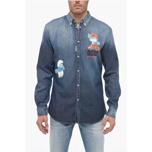 Dsquared2 THE SMURFS Button-down Denim Shirt with Patches size 46 - Male