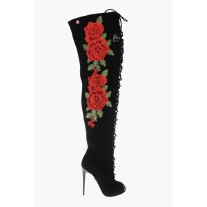 Philipp Plein 12cm leather ROSES SHOW Peep Toe Lace-up boots size 37 - Female