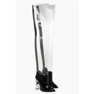Balmain Pvc and Polished Leather INNA Thigh Boots with Sculptural He size 38 - Female