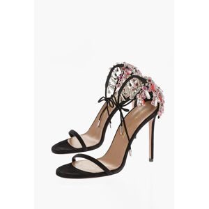 Aquazzura Suede MOONWALK Ankle-Strap Sandals with Jewels and Stiletto size 40 - Female