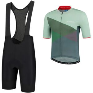 Rogelli Power Spike Short Sleeve Jersey And Bib Shorts Set Black / Green L Men Rogelli Power Spike Short Sleeve Jersey And Bib Shorts Set Black / Green L Men