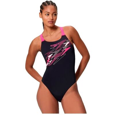 Speedo Medley Logo Medalist Swimsuit Anthracite / Margarita Pink UK 38 Women Speedo Medley Logo Medalist Swimsuit Anthracite / Margarita Pink UK 38 Women