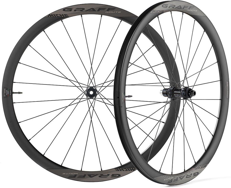 Miche Graff Route 700c Disc Tubeless Road Wheel Set Black 12 x 100 / 12 x 142 mm unisex