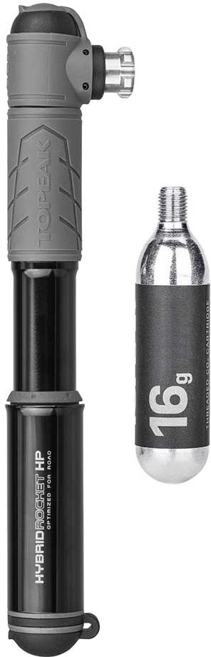 Topeak Hybrid Rocket Hp With 16g Threaded Co2 Cartridge Mini Pump Black / Grey 160 psi unisex