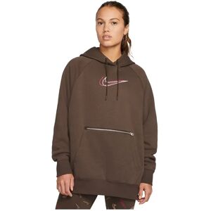 Nike Sportswear Po Os Bb Fleece Print Hoodie Baroque Brown / White XS Women Nike Sportswear Po Os Bb Fleece Print Hoodie Baroque Brown / White XS Women