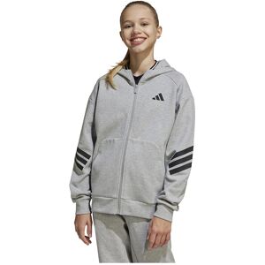adidas Future Icons 3 Stripes Full Zip Sweatshirt Medium Grey Heather / Black 7-8 Years Boys,Girls