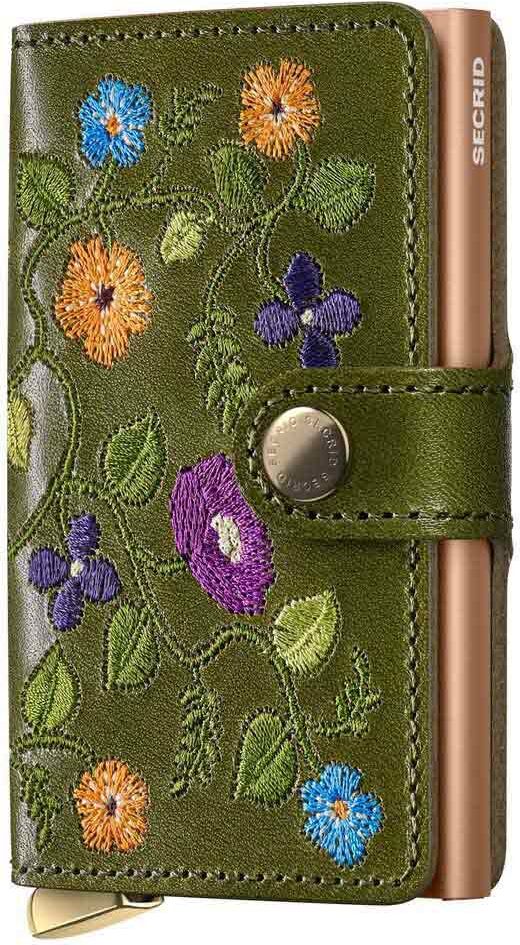 Secrid Miniwallet Stitch Floral Leather Wallet Olive+ One Size Men,Women