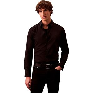 Calvin Klein Solid Stretch Slim Fit Long Sleeve Shirt Black S Men