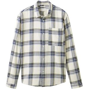 Tom Tailor 1037458 Relaxed Checked Long Sleeve Shirt Wool White Black Blue Check S Men Tom Tailor 1037458 Relaxed Checked Long Sleeve Shirt Wool White Black Blue Check S Men