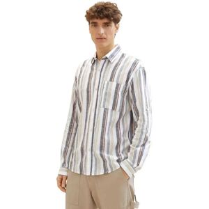 Tom Tailor Relaxed Cotton Linen Long Sleeve Shirt Beige Green Multi Stripe S Men Tom Tailor Relaxed Cotton Linen Long Sleeve Shirt Beige Green Multi Stripe S Men