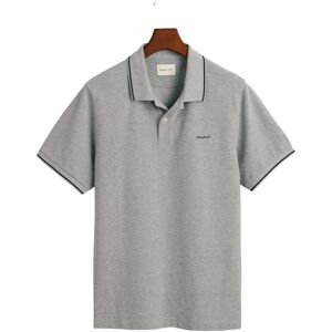 Gant Tipped Piqué Short Sleeve Polo Grey Melange S Men Gant Tipped Piqué Short Sleeve Polo Grey Melange S Men