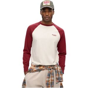Superdry Essential Logo Baseball Long Sleeve T-shirt White Sand / Rich Burgundy 2XL Men Superdry Essential Logo Baseball Long Sleeve T-shirt White Sand / Rich Burgundy 2XL Men