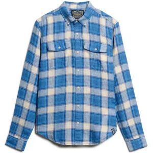 Superdry Merchant Linen Check Long Sleeve Shirt Blue Ombre Check 2XL Men Superdry Merchant Linen Check Long Sleeve Shirt Blue Ombre Check 2XL Men