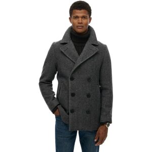 Superdry Merchant Wool Blend Pea Coat Charcoal Herringbone 2XL Men Superdry Merchant Wool Blend Pea Coat Charcoal Herringbone 2XL Men