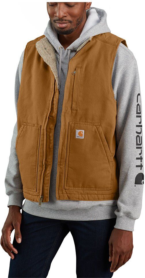 Carhartt Washed Duck Lined Mock Neck Vest Brown L Men