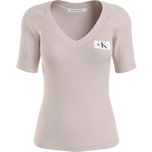 Calvin Klein Jeans Woven Label Rib Short Sleeve T-shirt Sepia Rose M Women