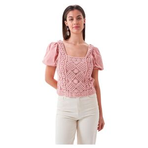 Salsa Jeans Emboidered Short Sleeve Crew Neck T-shirt Pink L
