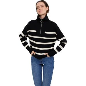 Vero Moda Saba Stripe Half Zip Sweater Black / Stripes Birch S Women Vero Moda Saba Stripe Half Zip Sweater Black / Stripes Birch S Women