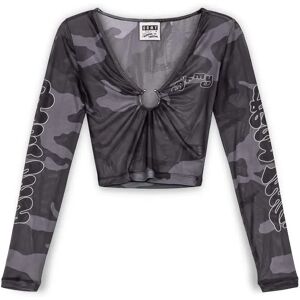 Grimey Tusker Temple Micro Mesh Crop Long Sleeve V Neck T-shirt Black M Women Grimey Tusker Temple Micro Mesh Crop Long Sleeve V Neck T-shirt Black M Women