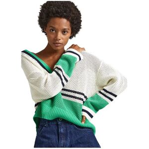 Pepe Jeans Grey V Neck Sweater Mousse White XS Women Pepe Jeans Grey V Neck Sweater Mousse White XS Women