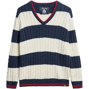 Superdry Cable V Neck Sweater Richest Navy Stripe L-XL Women Superdry Cable V Neck Sweater Richest Navy Stripe L-XL Women