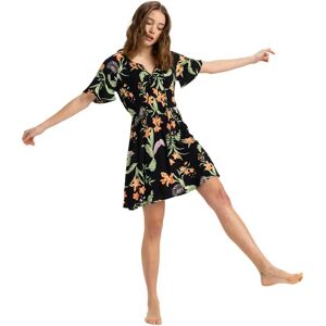 Roxy Tropical Tides Crinkle Short Dress Anthracite Island Escape XS Women Roxy Tropical Tides Crinkle Short Dress Anthracite Island Escape XS Women