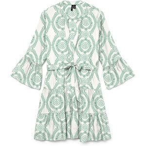 Vero Moda Melba 3/4 Sleeve Short Dress Snow White / Holly Green XS Women Vero Moda Melba 3/4 Sleeve Short Dress Snow White / Holly Green XS Women