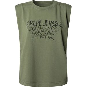 Pepe Jeans Bertha Sleeveless T-shirt Khaki Green L Women Pepe Jeans Bertha Sleeveless T-shirt Khaki Green L Women