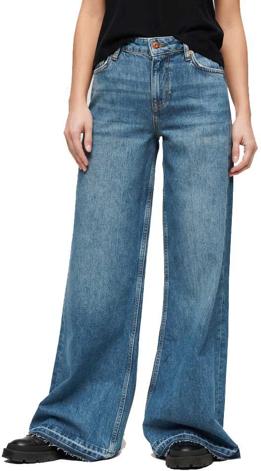 Superdry Raw Hem Wide Flare High Waist Jeans Wheeler Vintage Blue 26 Women