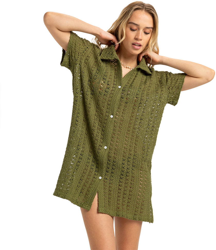 Roxy Chasin Sunset Coverup Dress Loden Green M Women