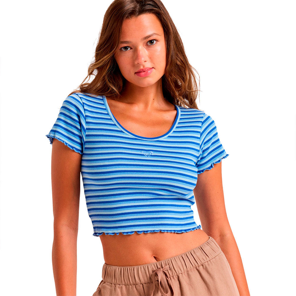 Roxy Mini Stripe Ssft Short Sleeve Top Dazzling Blue Party Wave Strip M Women